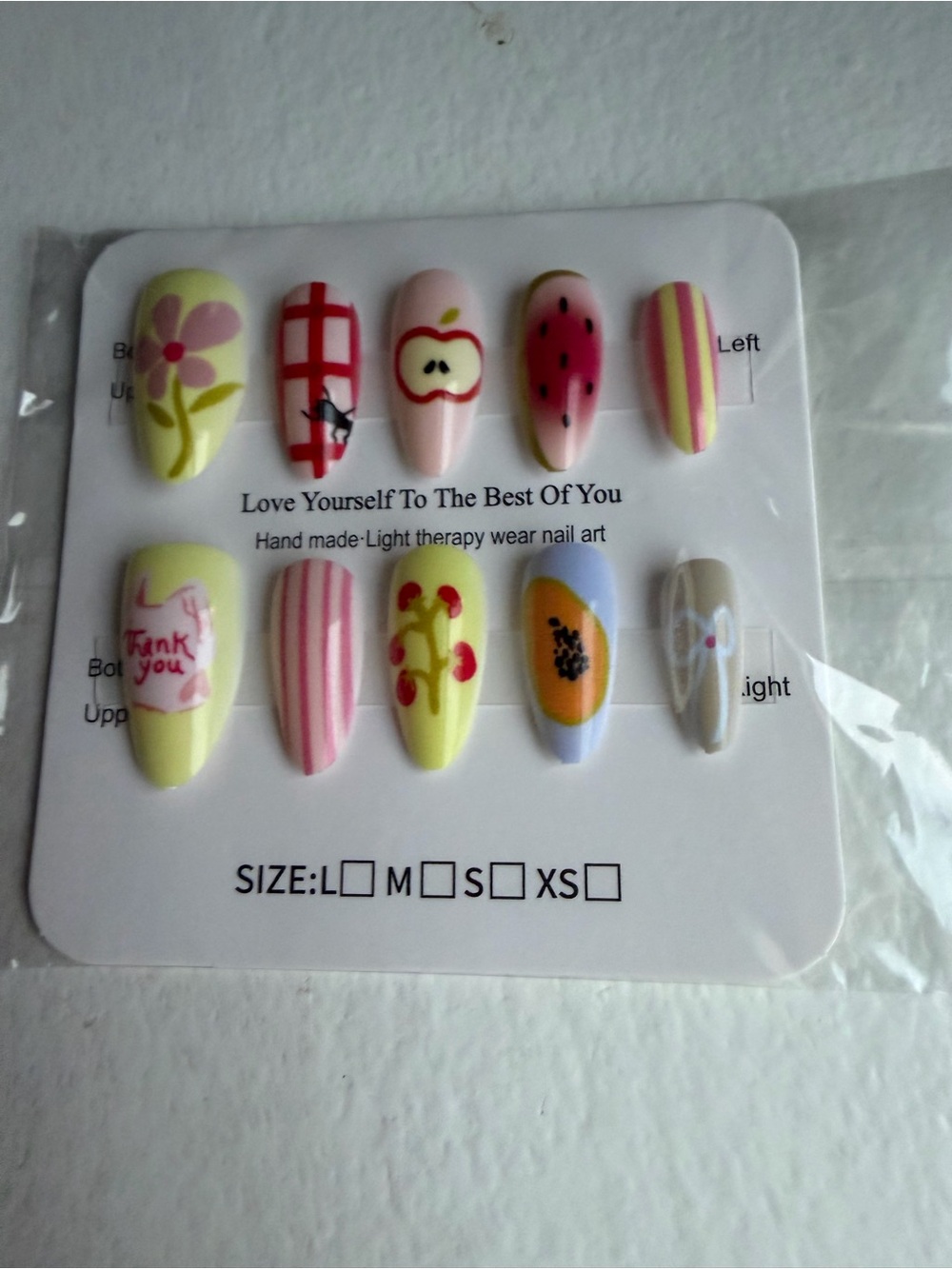Handmade Yellow & Pink Floral Fruit Press-On Nail Set
